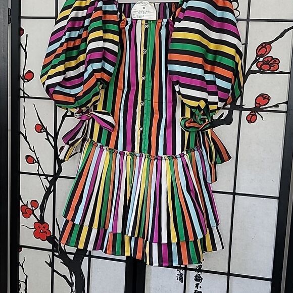 Caroline Constas Bella Striped Mini Puff Sleeve Mini Dress - Picture 4 of 12